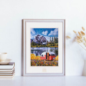 Mountain West Teardrop Trailer Print Framed