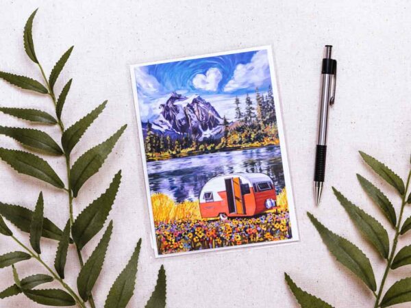 Mountain West Teardrop trailer single notecard and envelope