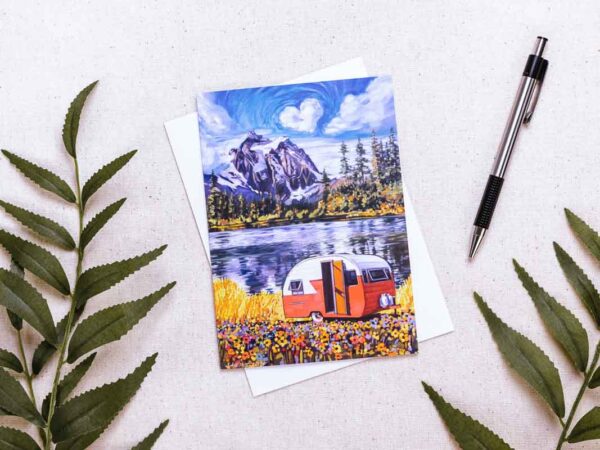 Mountain West Teardrop trailer single notecard and envelope